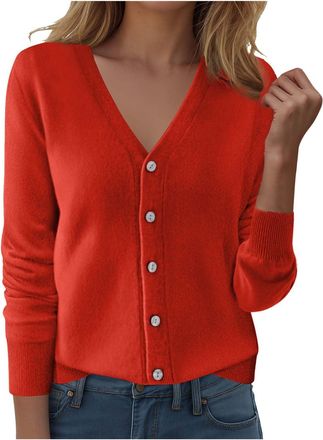 Generic Cardigans for Women UK V Neck Button Down Womens Knit Cardigan, Long Sleeve Soft Sweater with Multiple Colors for Casual, Office, Cardigans for Women 
