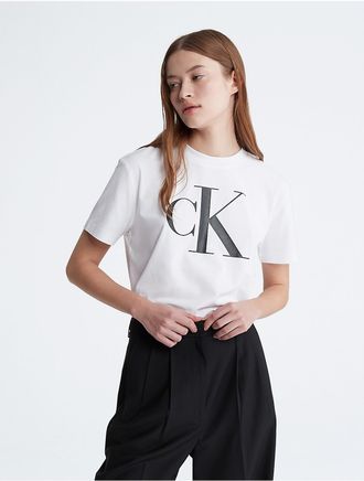 Calvin Klein Womens Monogram Logo Crewneck T-Shirt - White - XL