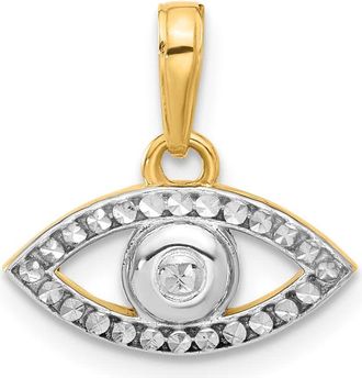 Diamond2Deal 14k Yellow Gold White Rhodium Diamond-Cut Evil Eye Pendant
