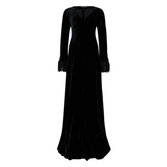Alberta Ferretti Kleedjes, Dames, Zwart, S, Lange zwarte fluwelen jurk elegant
