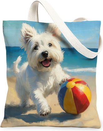 Generic Summer Bloodhound Dog Canvas Tote Bag for Shopping 13x15, Beach Coastal Beachy Puppy Reusable Grocery Print Bag for Women, Fun Pet Beach Aesthetic Pai