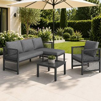 Merax 5 Seater Convertible Garden Lounge Sofa Set with Glass Coffee Table in Grey