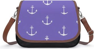 Generic Anchor Purple Background Womens Leather Crossbody Bags with Adjustable Strap Casual Printed Shoulder Handbag