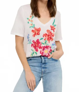Johnny Was Celiora Raw Hem V-Neck Tee In White