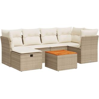 vidaXL Vidaxl - Set Sof&aacute;s De Jard&iacute;n 7 Piezas Y Cojines Rat&aacute;n Sint&eacute;tico Beige