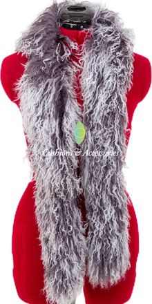 Generic GREY WHITE MIXED LADIES WOMAN GENUINE MONGOLIAN SHEEPSKIN LAMB WOOL FUR CURLY SCARF BOA
