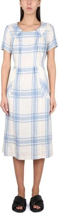 Aspesi Light Blue Plaid Midi Dress