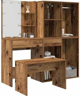 vidaXL Juego De Tocador Con Led Madera Contrachapada Madera Vieja Vidaxl