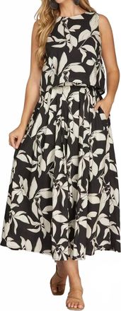 She + Sky Printed Midi Skirt With Back Elastic Waistband In Multi