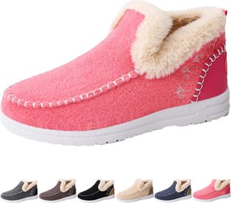 Generic Cozy Orthopedic Fleece Slip-On Boots for Women & Men, Warm Plush Lined Non-slip Casual Shoes, Lightweight Warm Boots (Rose Red,10.5)