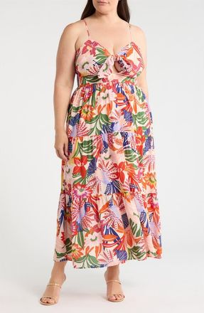 Sugarlips Hatley Floral Tie Knot Midi Dress in Blue-Pink-Cream at Nordstrom, Size 1 X