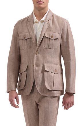 Bugatchi Linen Safari Jacket in Tobacco at Nordstrom, Size 46