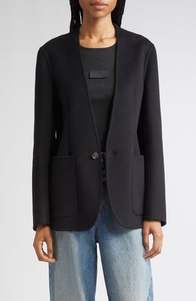 Maison Margiela Collarless Single Breasted Virgin Wool Blazer in Black at Nordstrom, Size 6 Us
