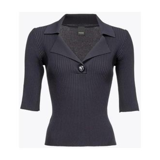 Pinko V-neck Knitwear, female, Blue, M, Costina Polo Shirt in Murcia Style