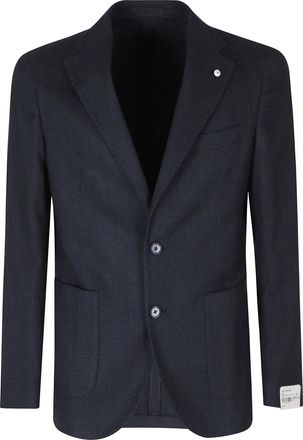 L.B.M. 1911 Tailored Blue Cotton Jacket With Jeweled Lapel Detail