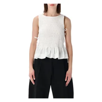 Ganni Sleeveless Tops, female, White, Size: L Smock Tie String Top