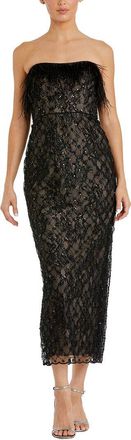 Mac Duggal Feather Embellished Strapless Column Ankle Dress
