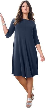 Roaman's Plus Size 3/4 Sleeve Boatneck Swing Dress in Navy at Nordstrom, Size 32