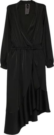 Rhizome Morena asymmetrische midi-jurk met ruches - Zwart