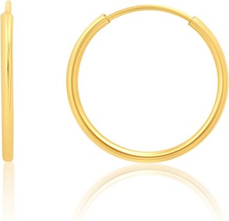 MAX + STONE Solid 14k Gold Hoop Earrings 1mm Tube Flex Continuous in 10mm-14mm (0.4-1 Inch) Diameter Gold Hoop Earrings