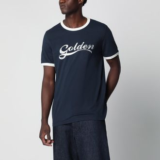Golden Goose Cotton T-shirt with vintage logo print in blue/white