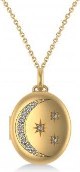 Allurez Diamond Moon & Stars Locket Pendant Necklace 14K Yellow Gold (0.29ct)