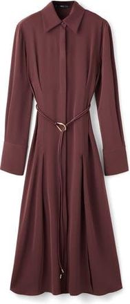Mango Long Sleeve Belted Shirtdress in Burgundy at Nordstrom Rack, Size 6