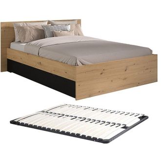 Vente-Unique Letto con 2 cassetti 160 x 200 cm Naturale e Nero + Rete - VARLY