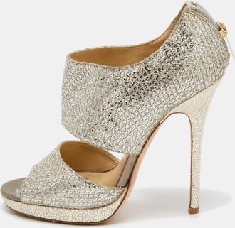Jimmy Choo London Metallic Silver Glitter Private Platform Sandals