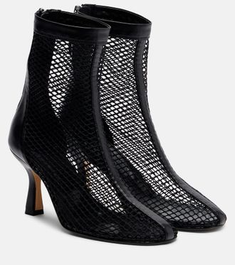 Souliers Martinez Fira leather-trimmed fishnet ankle boots