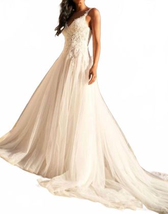 Sherri Hill Lace Bodice Multi Strap Wedding Dress In Ivory/nude
