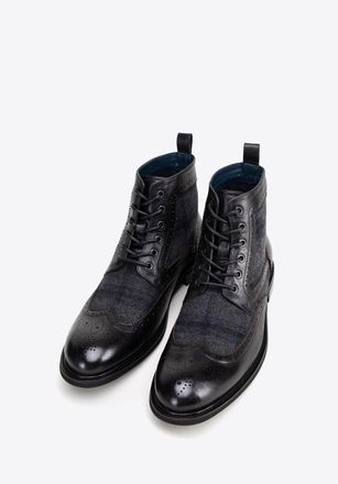 Wittchen Heren leren enkellaarsjes met perforaties, zwart, natuurleer