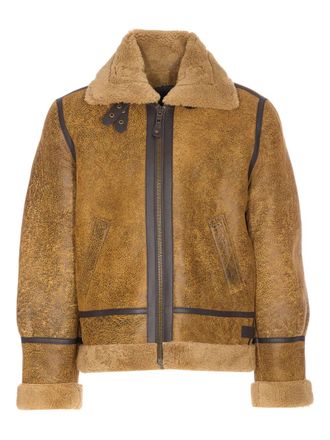 Schott NYC embroidered-logo leather jacket - men - Sheepskin/Leather - M - Brown