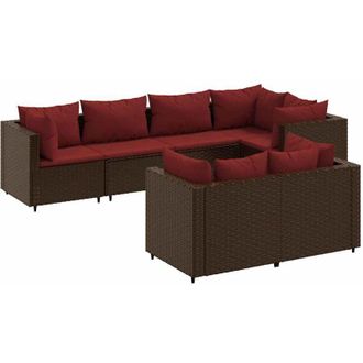 vidaXL Set Muebles De Jard&iacute;n 7 Piezas Y Cojines Rat&aacute;n Sint&eacute;tico Marr&oacute;n Vidaxl