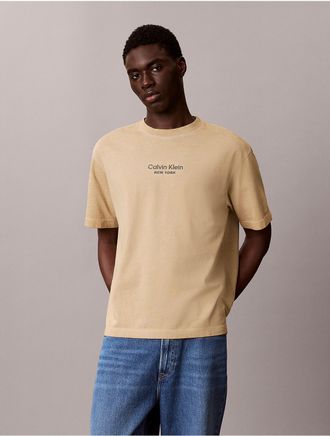 Calvin Klein Jeans Calvin Klein Mens Faded Dye Logo Graphic Classic Crewneck T-Shirt - Yellow - 2XL