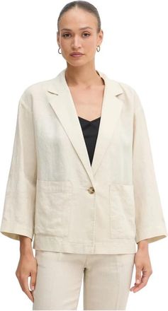 Benetton Linnen Enkelrijig Blazer - Dames - Blazers - Beige - S - Linnen - Jassen