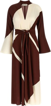 Alberta Ferretti Maroon V-Neck Printed Maxi Dress