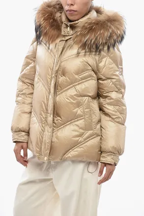 Ermanno Scervino Quilted Puffer Jacket with Fur on Hood and Gold-Effect Buttons Ermanno Scervino