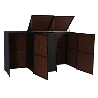 Hhg D&eacute;coshop26 - Cobertizo Para Cubo De Basura De Polirat&aacute;n Marr&oacute;n 3 Compartimentos Tres Tapas Abatibles 120 L Estructura De Acero 040008229