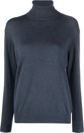 Brunello Cucinelli Roll-Neck Cashmere Jumper - Dames - Coltruien - Blauw - M - Leer - Truien & Vesten