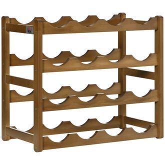 HOMCOM Free Standing Wine Rack 16 Bottle Holders - Bamboo Display Shelf - Brown | TJ Hughes