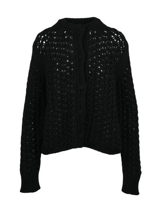Jil Sander Black Cable Knit Crew Neck Wool Cardigan