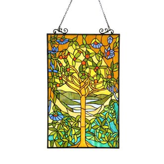 Chloe Lighting Tree of Life Tiffany-glass Window Panel 20 x 32