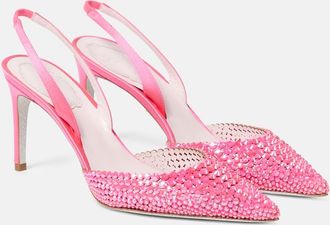 Rene Caovilla Embellished satin slingback sandals