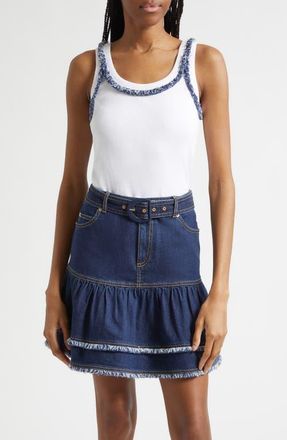 Cinq &agrave; Sept Quenta Fringe Tank in White/Twilight at Nordstrom, Size Xx-Small