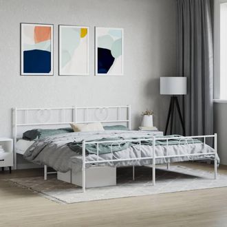 Berkfield Home Metal Bed Frame with Headboard & Footboard White 180x200 cm Super King