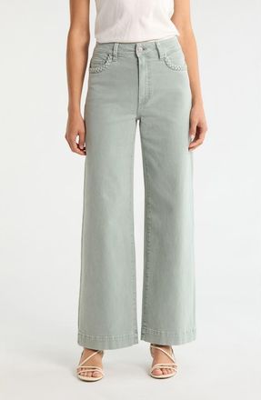 Paige Anessa Braided Pocket High Waist Wide Leg Jeans in Vintage Seaglss at Nordstrom, Size 27