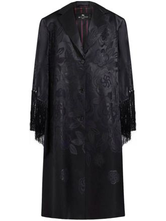 Etro fringe-detail jacquard coat - women - Viscose/Silk/Polyamide/Viscose/Acetate - 38 - Black