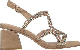 Alma En Pena Rhinestone Sandal With Thin Straps - Dames - Sandalen met hakken - Beige - 37 EU - Leer - Schoenen
