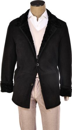 Hettabretz Black Suede Textured Shearling Overcoat